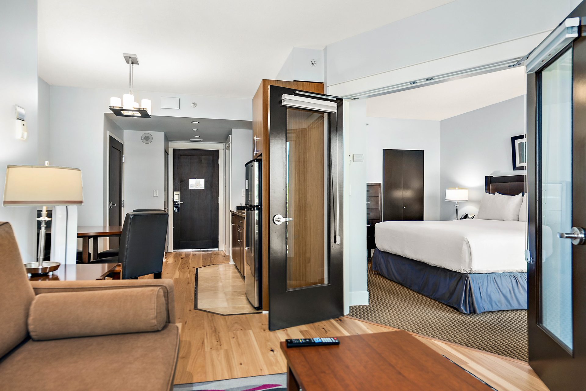 Parkside Hotel one-bedroom deluxe suite with living room and bedroom